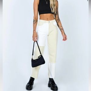 OUTCAST STRAIGHT LEG PANEL JEANS BEIGE/WHITE